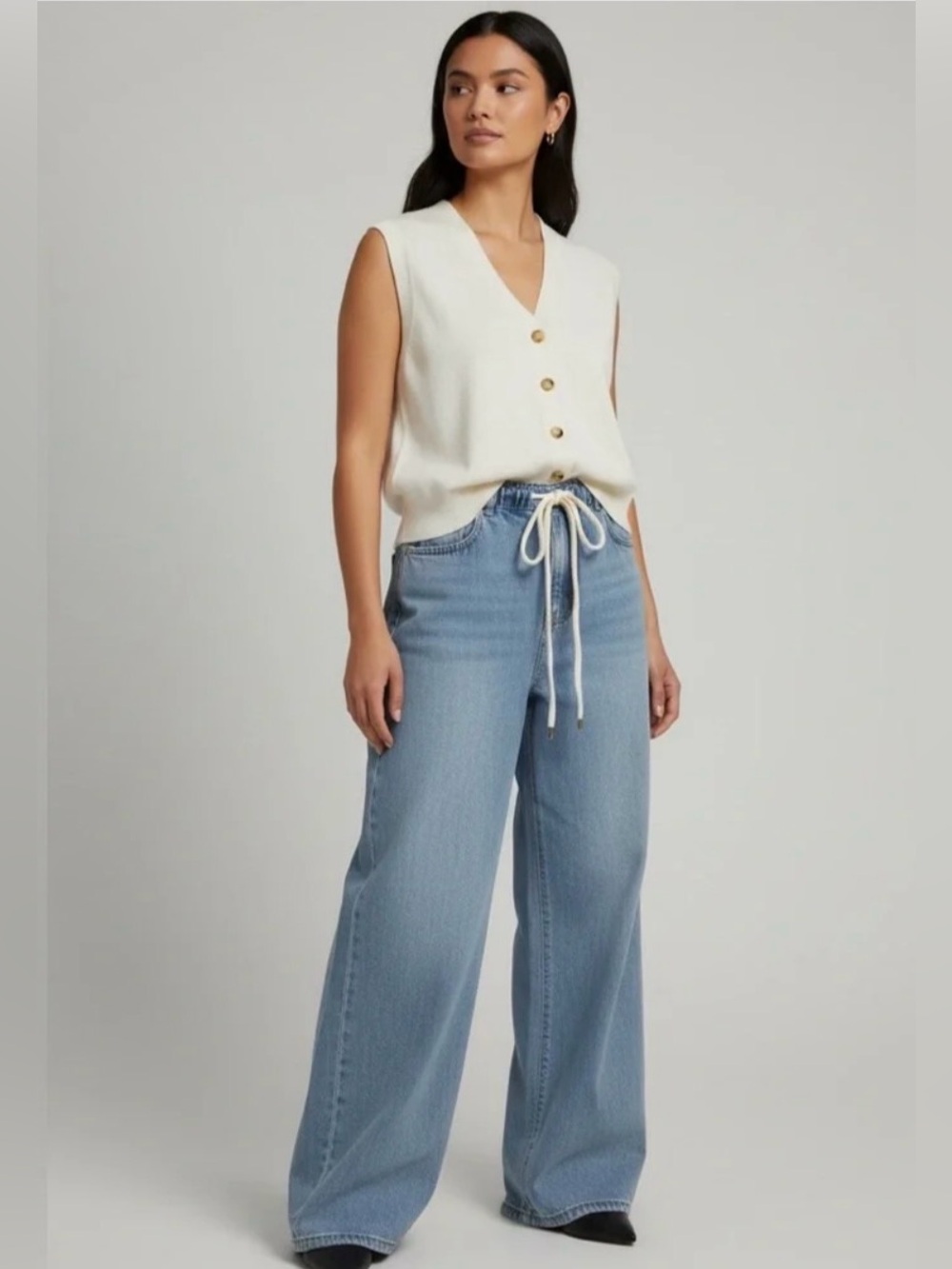 Song of Style Aimee Song Drawstring Wide Leg Chambray Pants Size M